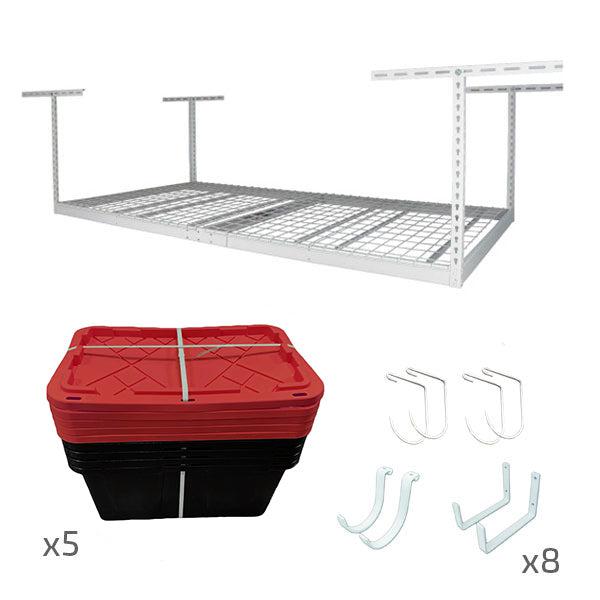 4' x 8' Overhead Garage Storage Bundle w/ 5 Bins (Red)-Overhead Storage-Grease Monkey Garage