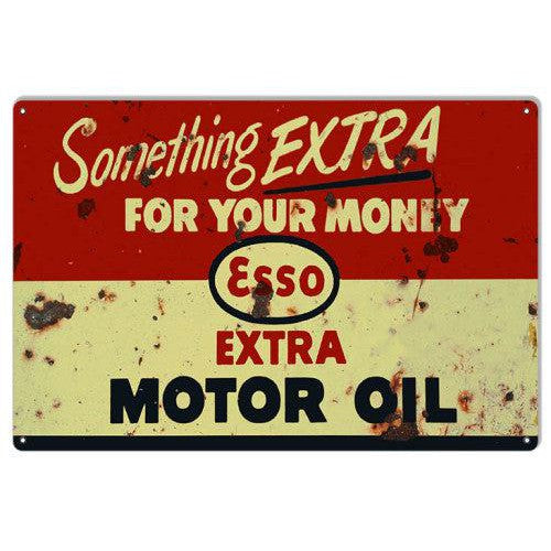 Aged Esso Extra Motor Oil Metal Sign-Metal Signs-Grease Monkey Garage