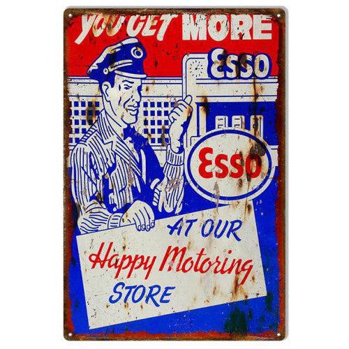 Aged Esso Happy Motoring Store Metal Sign-Metal Signs-Grease Monkey Garage