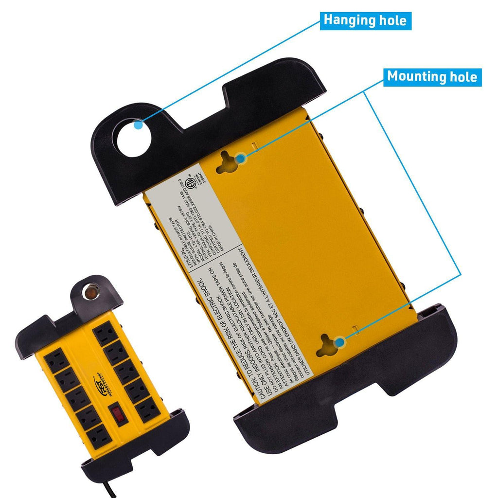 CRST 10 Outlets Mountable Heavy Duty Power Strip Surge Protector with Cord Wrapping design, Optional 15FT or 6FT Power Cord-surge protector power strip-Grease Monkey Garage
