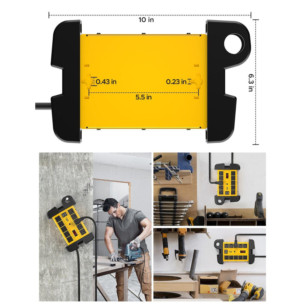 CRST 10 Outlets Mountable Heavy Duty Power Strip Surge Protector with Cord Wrapping design, Optional 15FT or 6FT Power Cord-surge protector power strip-Grease Monkey Garage