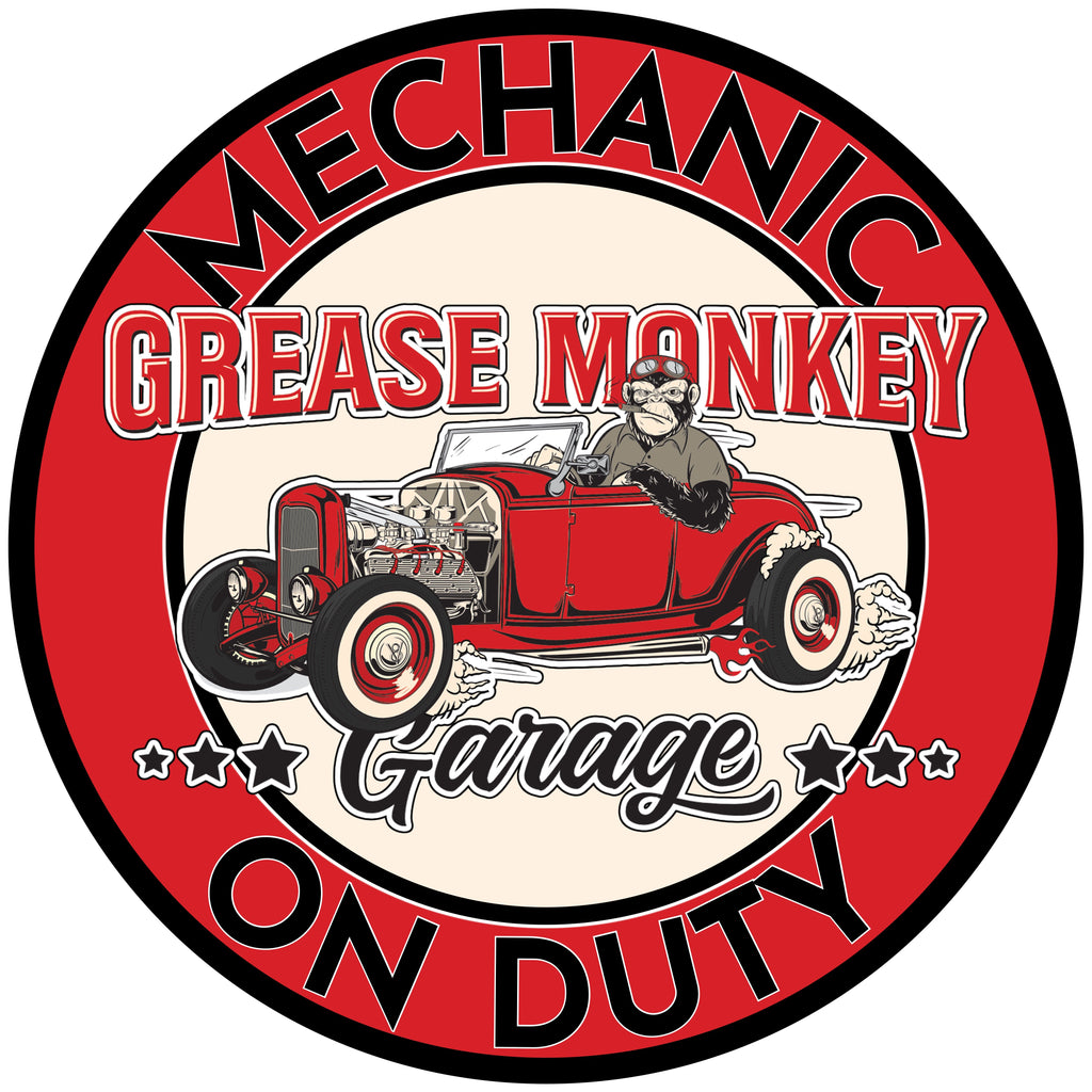 Grease Monkey Garage Mechanic on Duty Metal Sign-Metal Signs-Grease Monkey Garage