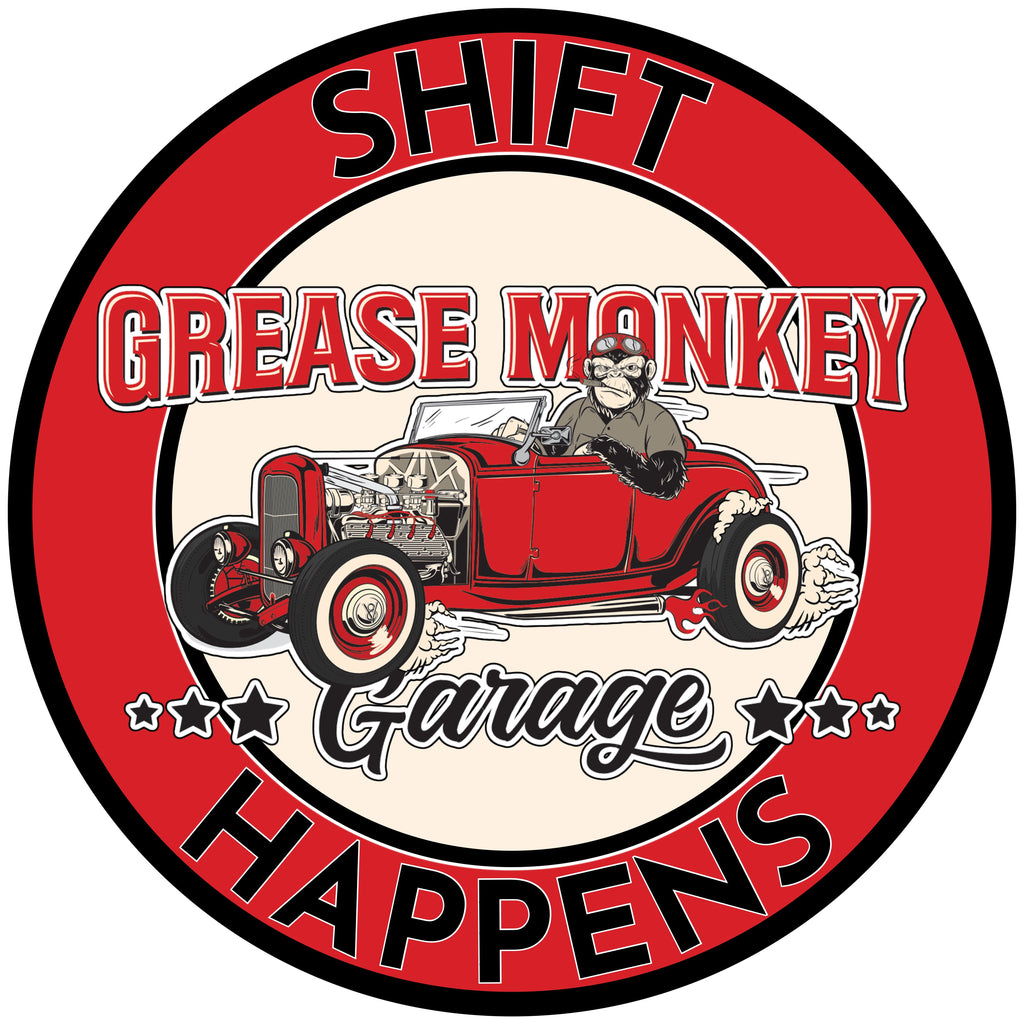 Grease Monkey Garage Shift Happens Metal Sign-Metal Signs-Grease Monkey Garage