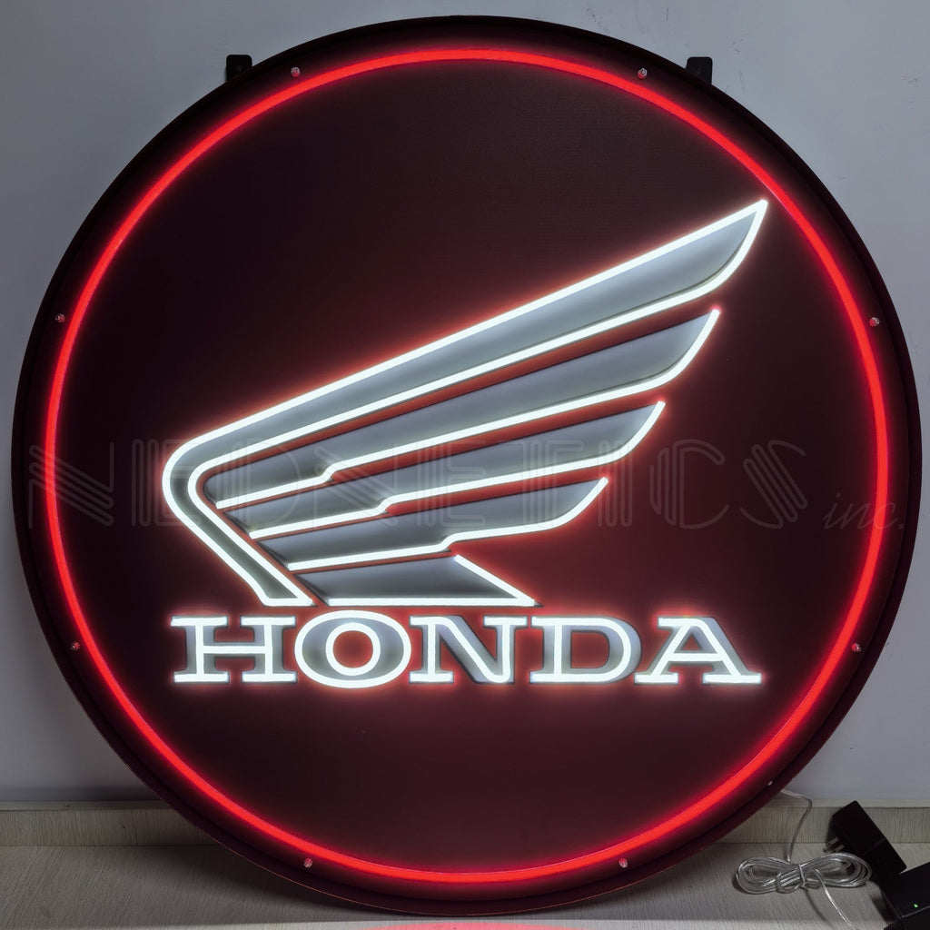 Honda Wings LED Flex-Neon Sign in Steel Can-Grease Monkey Garage