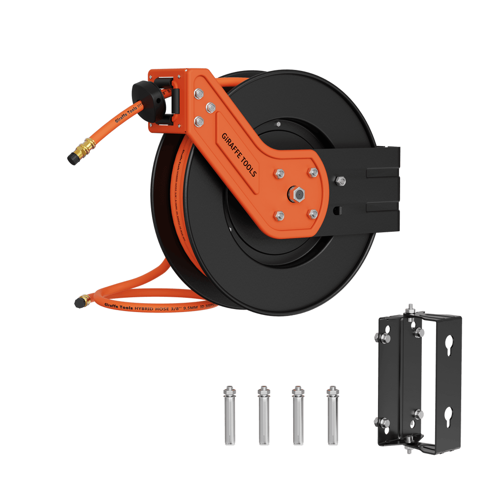 Retractable Air Hose Reel-Alloy Steel Reel-3/8in-Retractable Air Hose Reel-Grease Monkey Garage