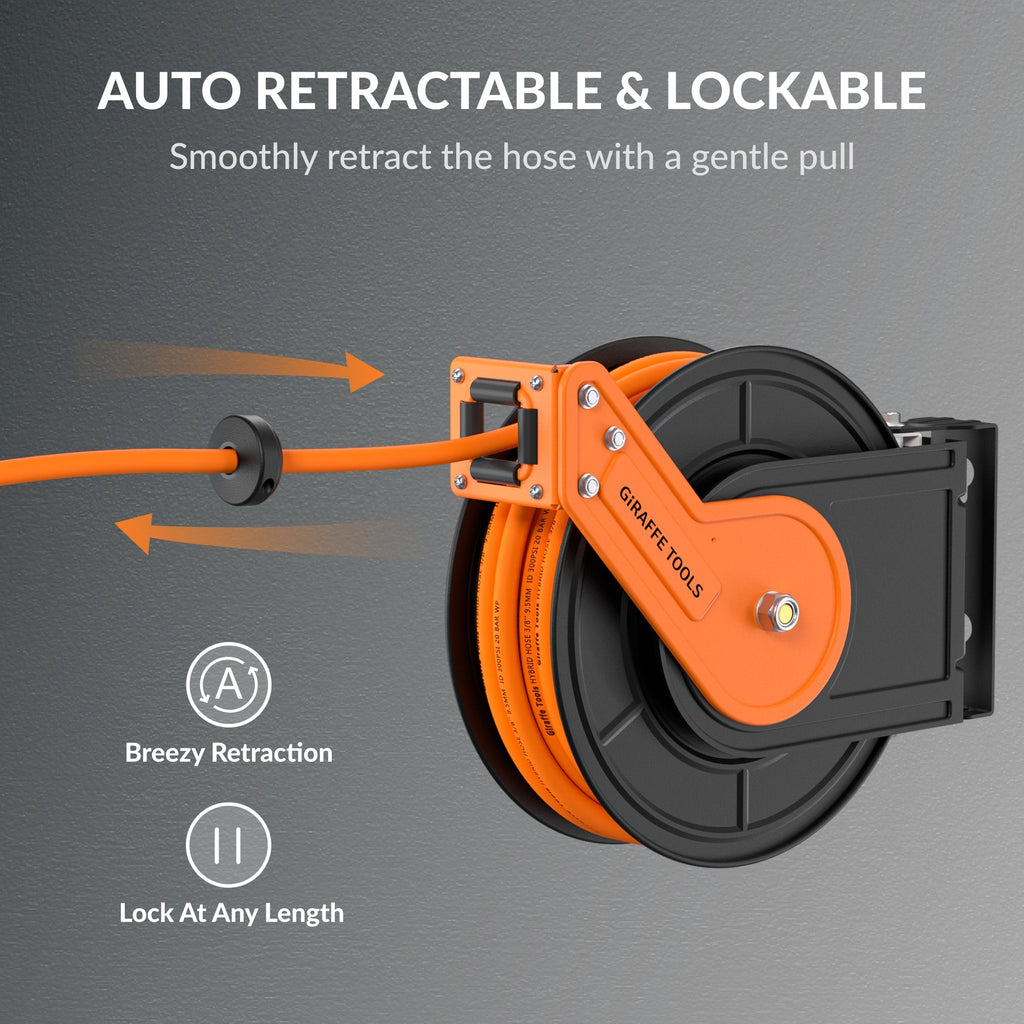 Retractable Air Hose Reel-Alloy Steel Reel-3/8in-Retractable Air Hose Reel-Grease Monkey Garage