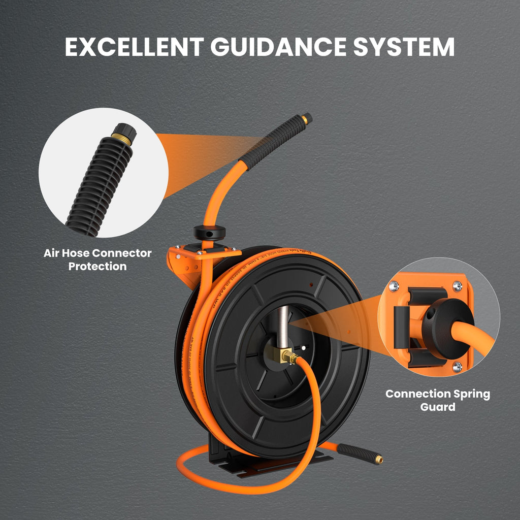 Retractable Air Hose Reel-Alloy Steel Reel-3/8in-Retractable Air Hose Reel-Grease Monkey Garage