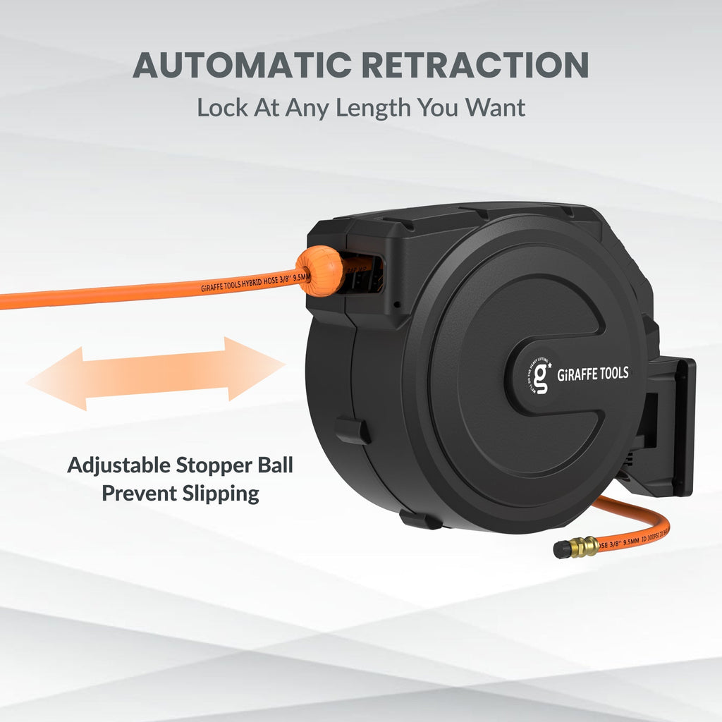 Retractable Air Hose Reel-PP Housing-3/8in-50ft-Retractable Air Hose Reel-Grease Monkey Garage