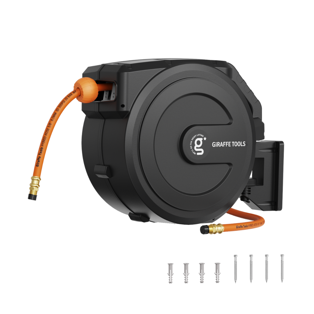 Retractable Air Hose Reel-PP Housing-3/8in-50ft-Retractable Air Hose Reel-Grease Monkey Garage