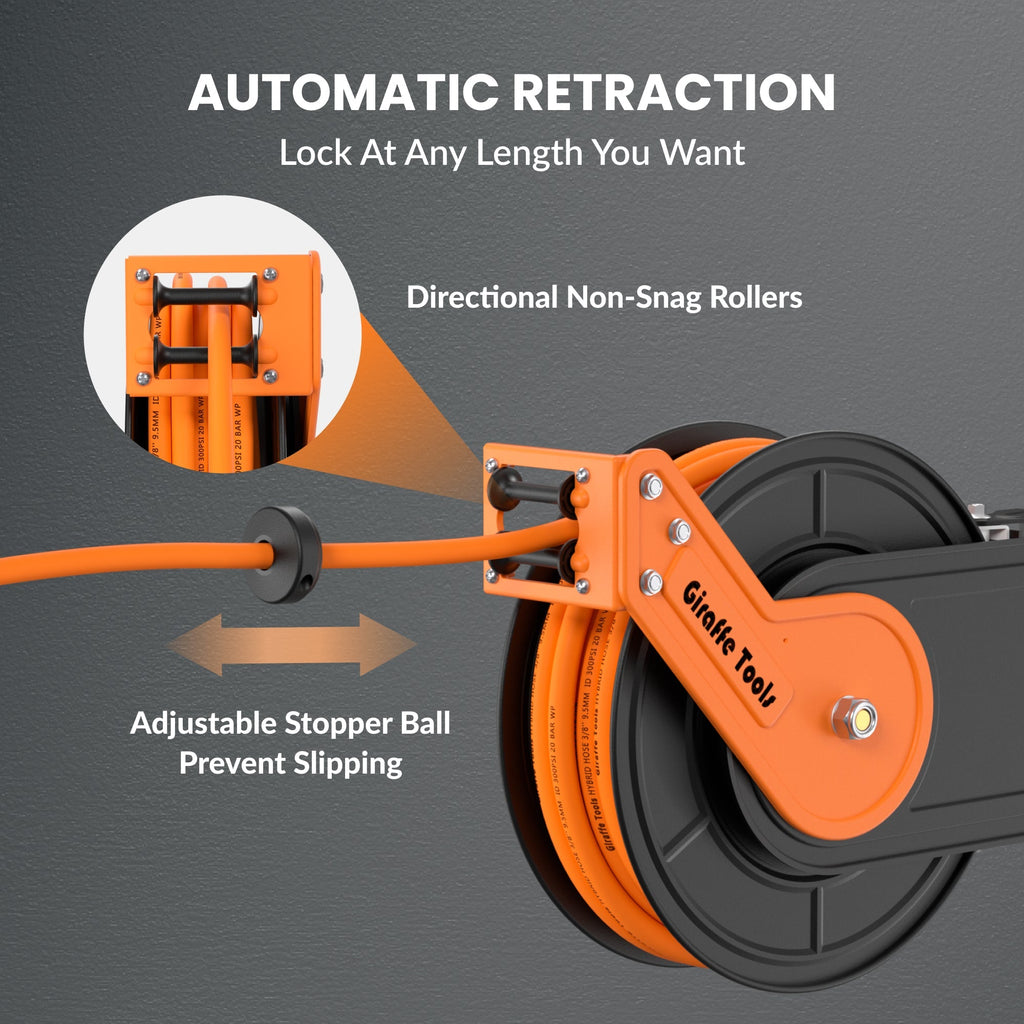 Retractable Air Hose Reel Plus-50ft-3/8in-Retractable Air Hose Reel-Grease Monkey Garage