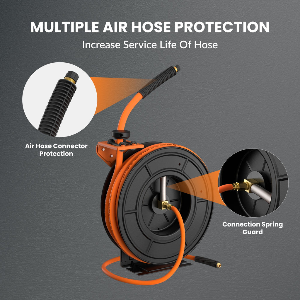 Retractable Air Hose Reel Plus-50ft-3/8in-Retractable Air Hose Reel-Grease Monkey Garage