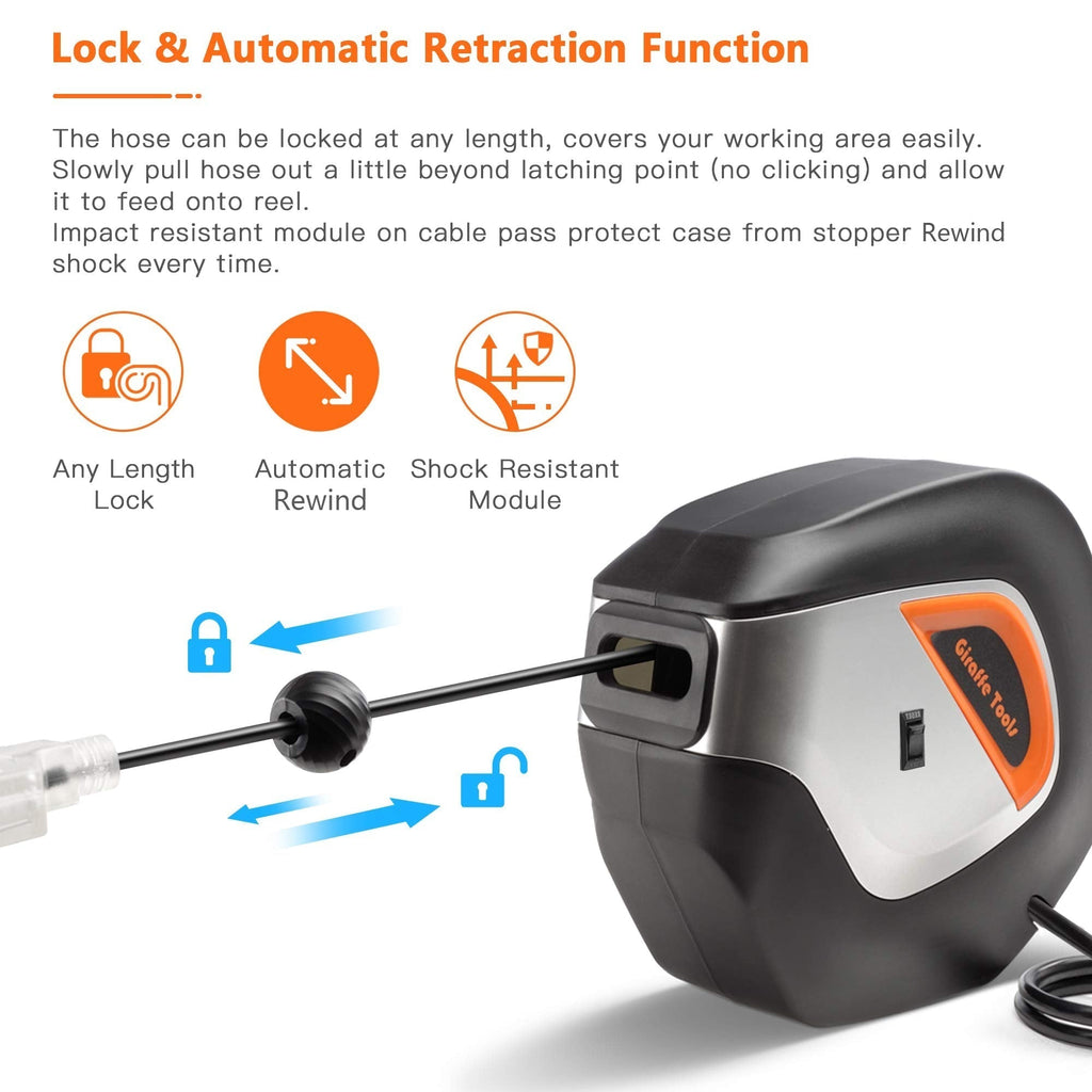 Retractable Extension Cord Reel-12/14/16 AWG-Retractable Extension Cord Reel-Grease Monkey Garage