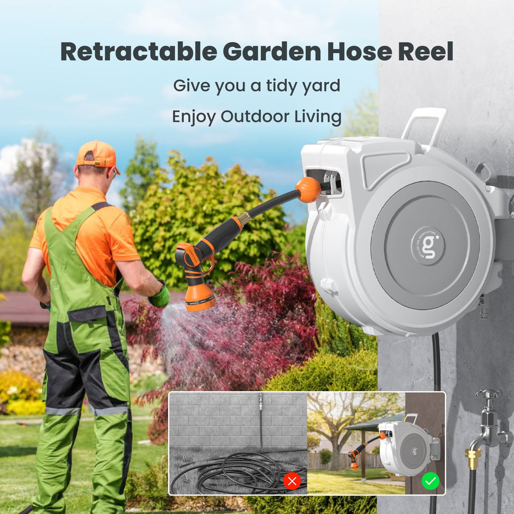 Retractable Garden Hose Reel-1/2 in-65ft-Retractable Garden Hose Reel-Grease Monkey Garage