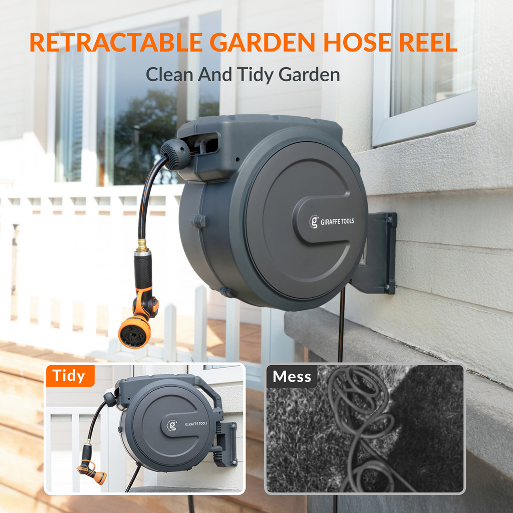 Retractable Garden Hose Reel-1/2in-100ft-Retractable Garden Hose Reel-Grease Monkey Garage