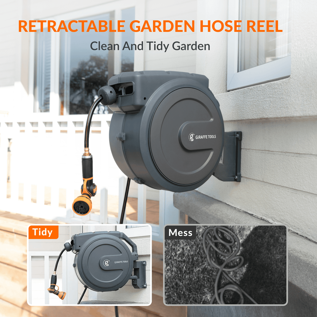 Retractable Garden Hose Reel-1/2in-155ft-Retractable Garden Hose Reel-Grease Monkey Garage