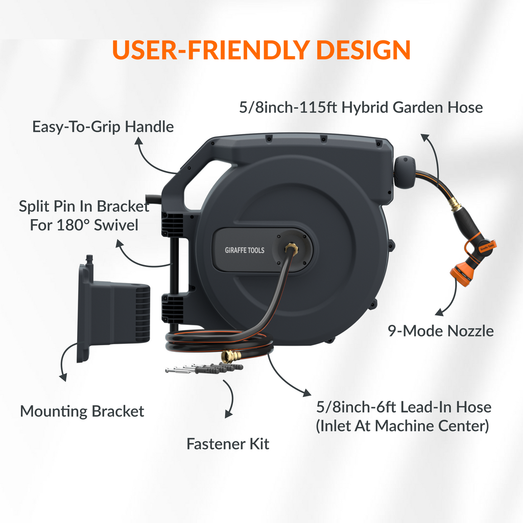 Retractable Garden Hose Reel-5/8 in-115ft-Retractable Garden Hose Reel-Grease Monkey Garage