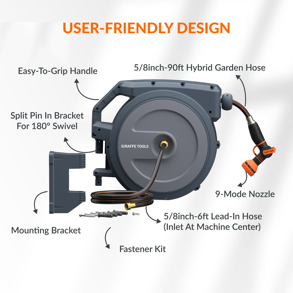 Retractable Garden Hose Reel-5/8in-90ft-Retractable Garden Hose Reel-Grease Monkey Garage