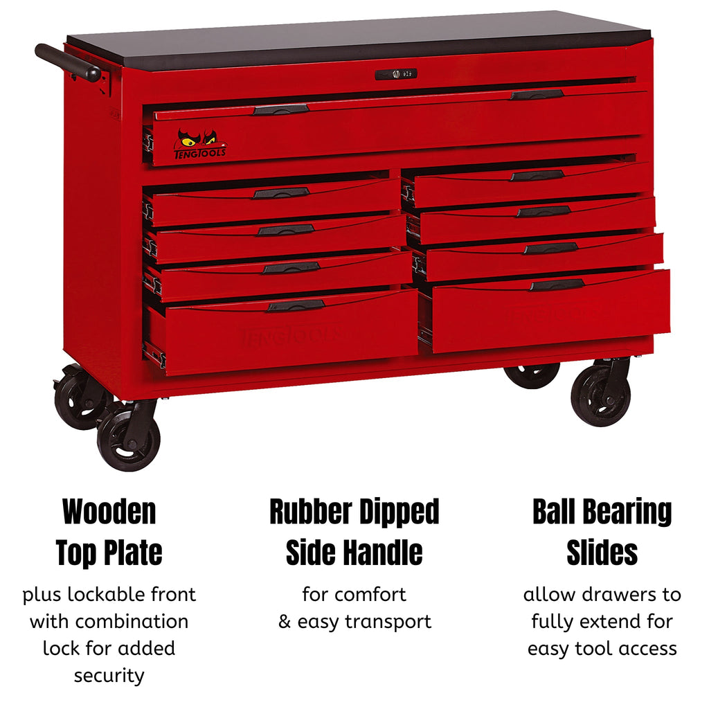 Teng Tools 53 Inch Wide 9 Drawer Heavy Duty Roller Cabinet Tool Chest / Wagon - TCW809N-Tool Storage-Grease Monkey Garage