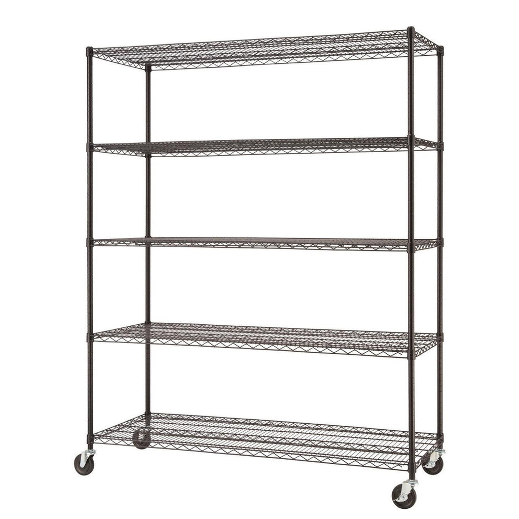 5-Tier Wire Shelving 60"x24"x72" with Wheels - Black-Grease Monkey Garage