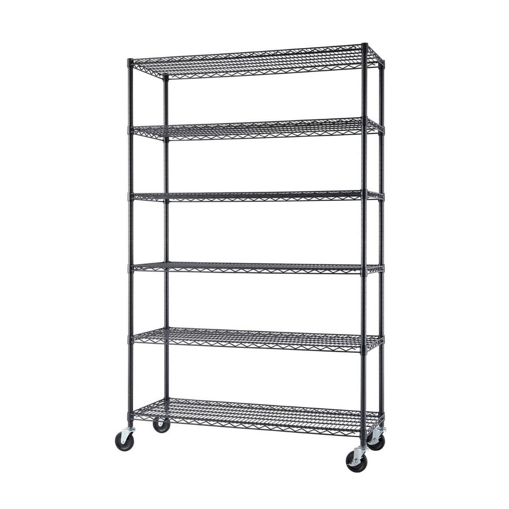 6-Tier Commercial Grade Wire Shelving 48"x18"x72" with Wheels - Black Anthracite-Grease Monkey Garage