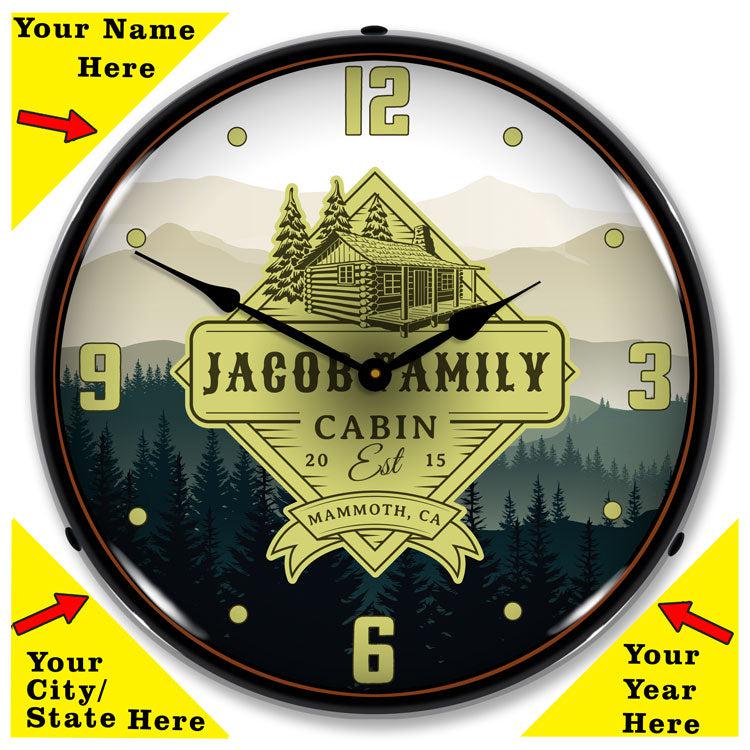 Add Your Name Family Cabin Backlit LED Clock-LED Clocks-Grease Monkey Garage