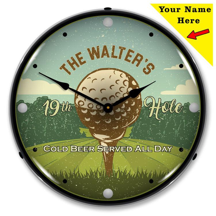 Add Your name 19th Hole Backlit LED Clock-LED Clocks-Grease Monkey Garage