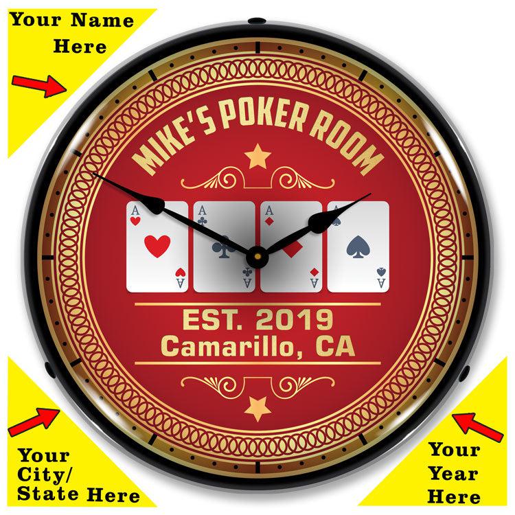 Add Your name Poker Room Backlit LED Clock-LED Clocks-Grease Monkey Garage