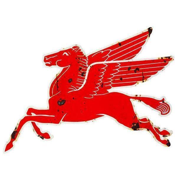 Aged Mobil Pegasus Flying Horse Sign (Left Facing)-Metal Signs-Grease Monkey Garage