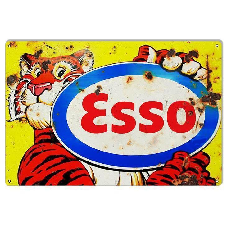 Aged Tiger ESSO Motor Oil Metal Sign-Metal Signs-Grease Monkey Garage