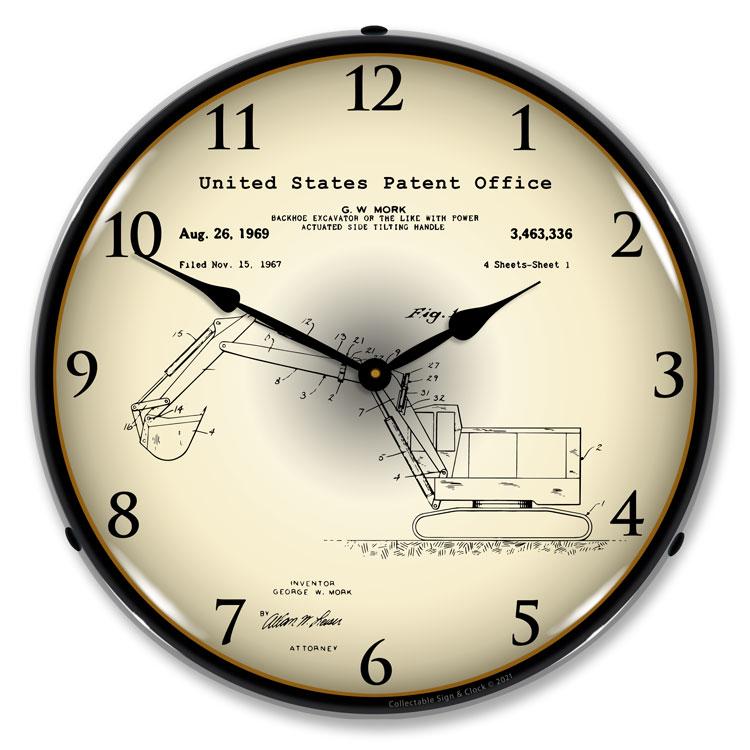 Backhoe Excavator 1969 Patent LED Clock-LED Clocks-Grease Monkey Garage