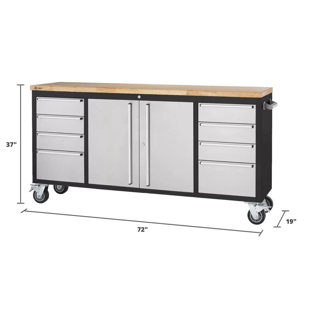 Black & Stainless Steel Rolling Workbench 72" x 19"-Grease Monkey Garage