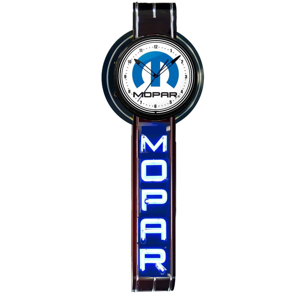 Black Vertical Mopar Neon Clock Sign-Neon Clock Signs-Grease Monkey Garage