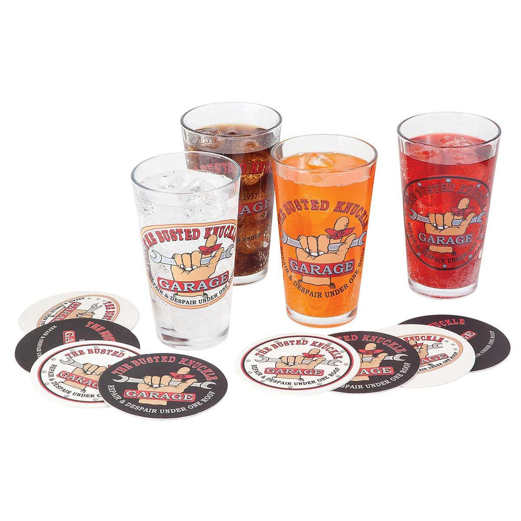 Busted Knuckle Garage 4-Pack Pint Glass Set-Grease Monkey Garage