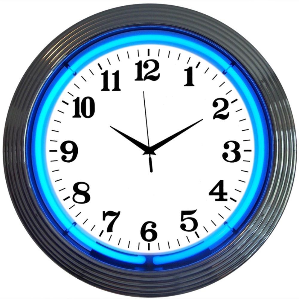 Chrome Blue Standard Neon Clock-Clocks-Grease Monkey Garage