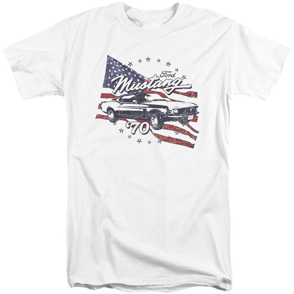 Ford Mustang 1970 Mustang American Flag Tall Short-Sleeve T-Shirt-Grease Monkey Garage