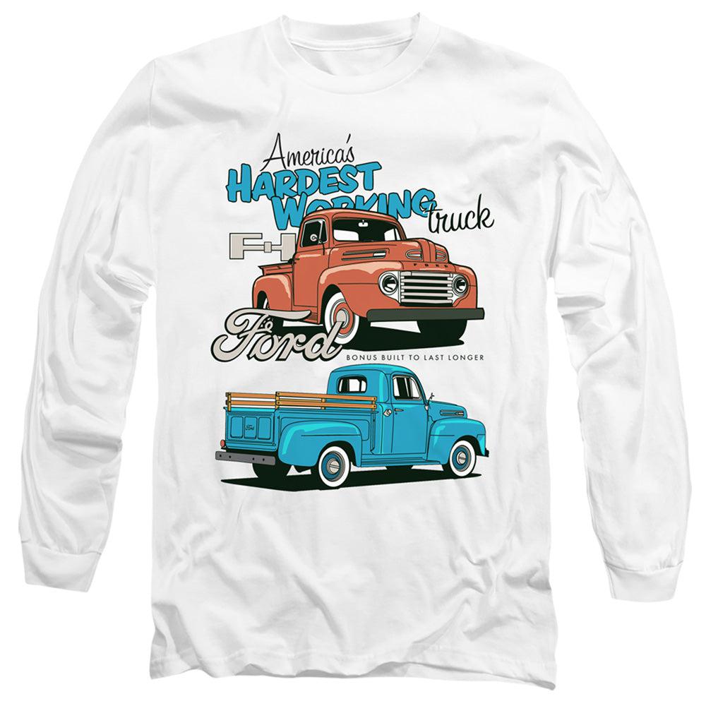 Ford Trucks America's Hardest Working Truck Bonus Built to Last Longer Long-Sleeve T-Shirt-Grease Monkey Garage