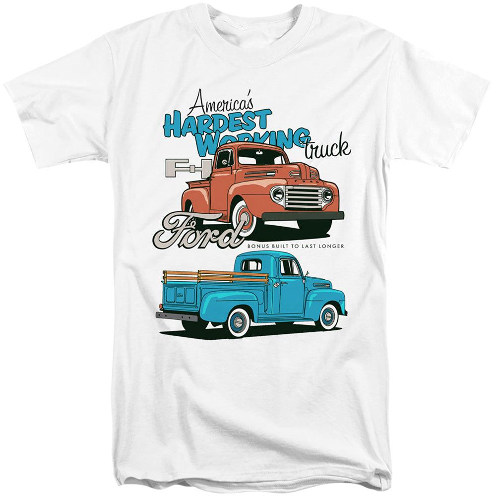 Ford Trucks America's Hardest Working Truck Bonus Built to Last Longer Tall Short-Sleeve T-Shirt-Grease Monkey Garage