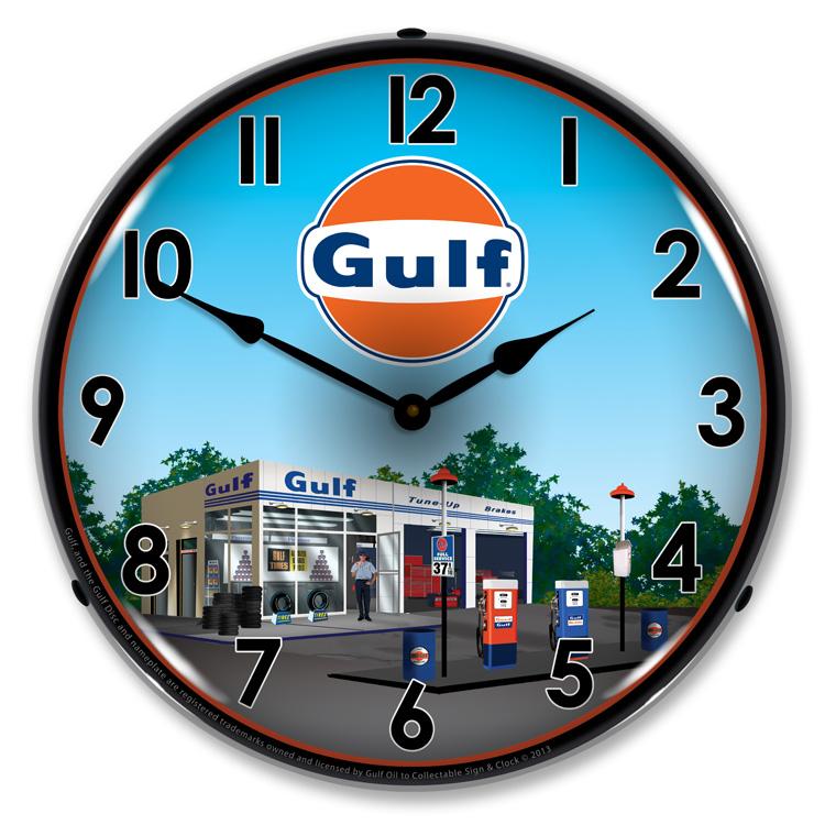 Gulf Station LED Clock-LED Clocks-Grease Monkey Garage