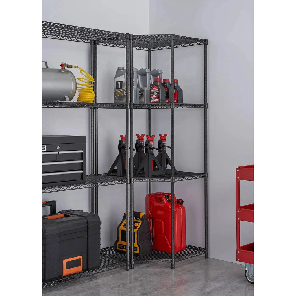 Professional 4-Tier Industrial Grade Wire Shelving 27"x27"x18"x72" Corner - Black Anthracite-Grease Monkey Garage