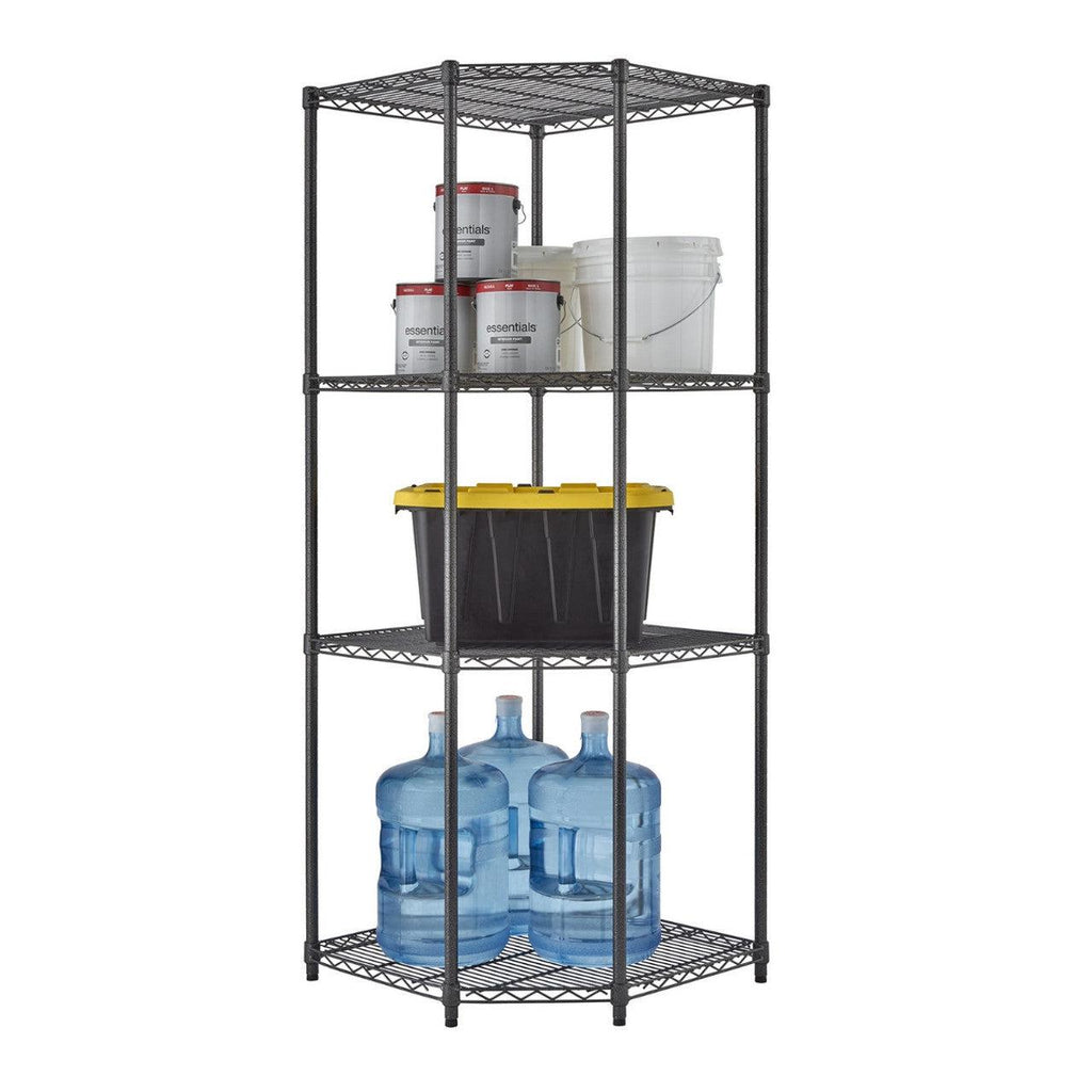 Professional 4-Tier Industrial Grade Wire Shelving 27"x27"x18"x72" Corner - Black Anthracite-Grease Monkey Garage