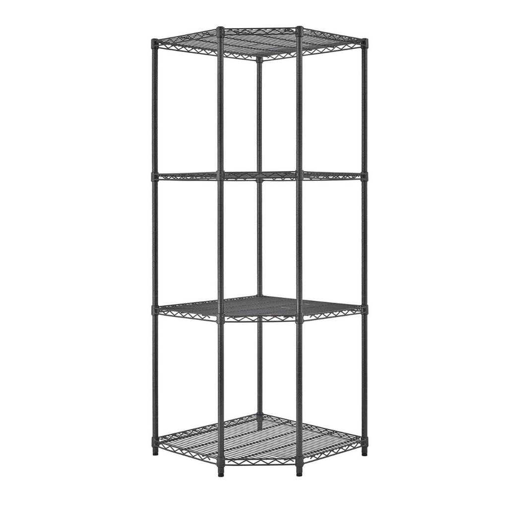 Professional 4-Tier Industrial Grade Wire Shelving 27"x27"x18"x72" Corner - Black Anthracite-Grease Monkey Garage