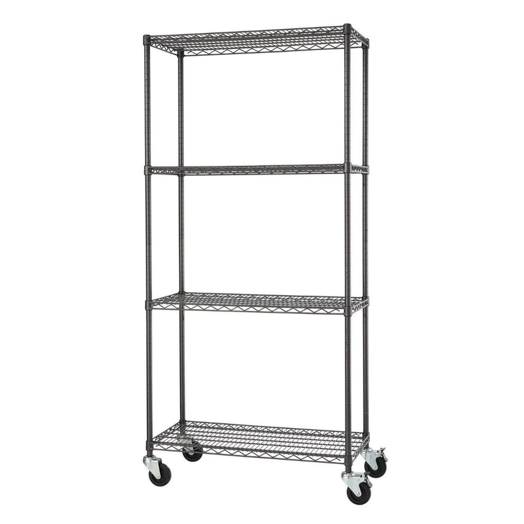 Professional 4-Tier Industrial Grade Wire Shelving 36"x18"x72" with Wheels - Black Anthracite-Grease Monkey Garage