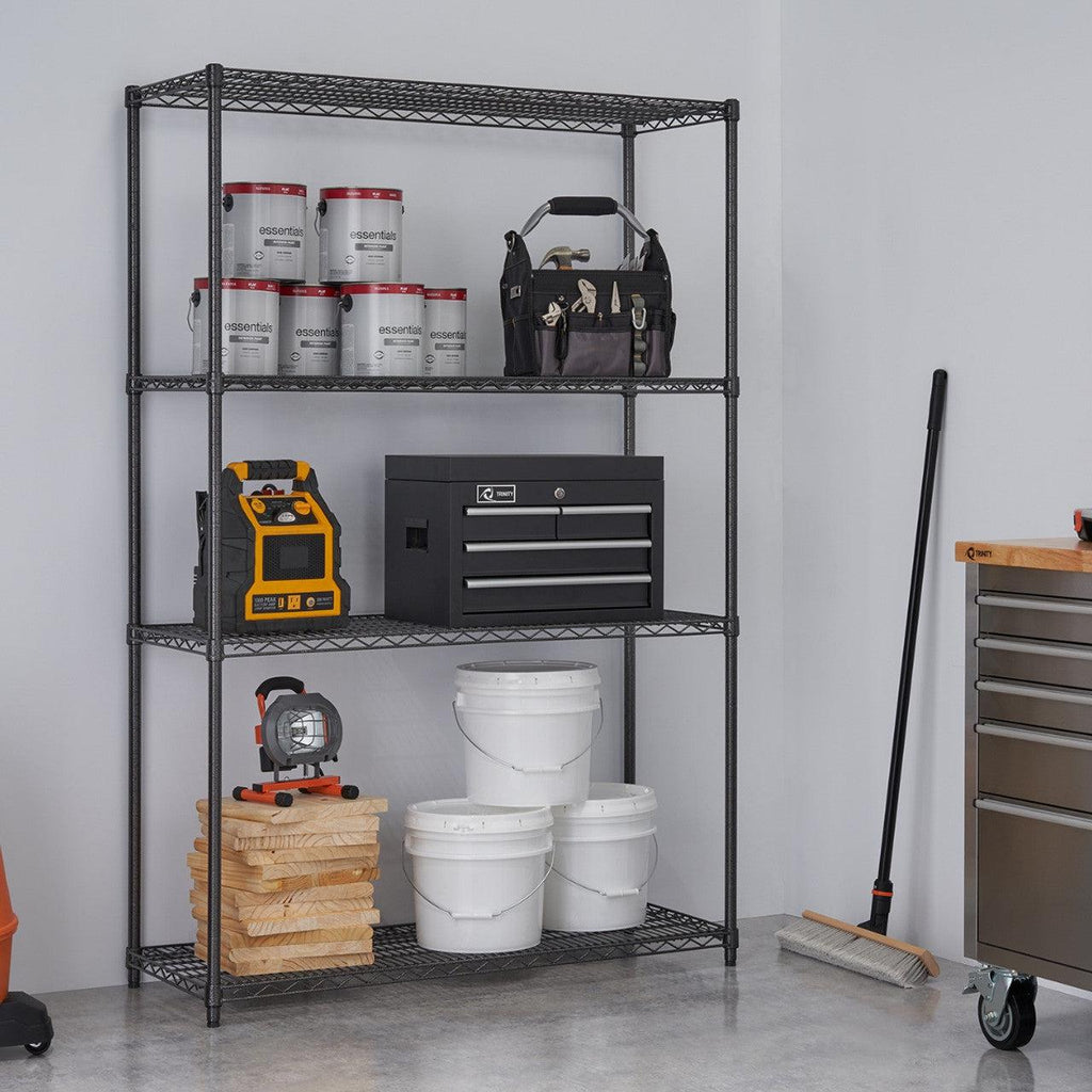 Professional 4-Tier Industrial Grade Wire Shelving 48"x18"x72" - Black Anthracite-Grease Monkey Garage