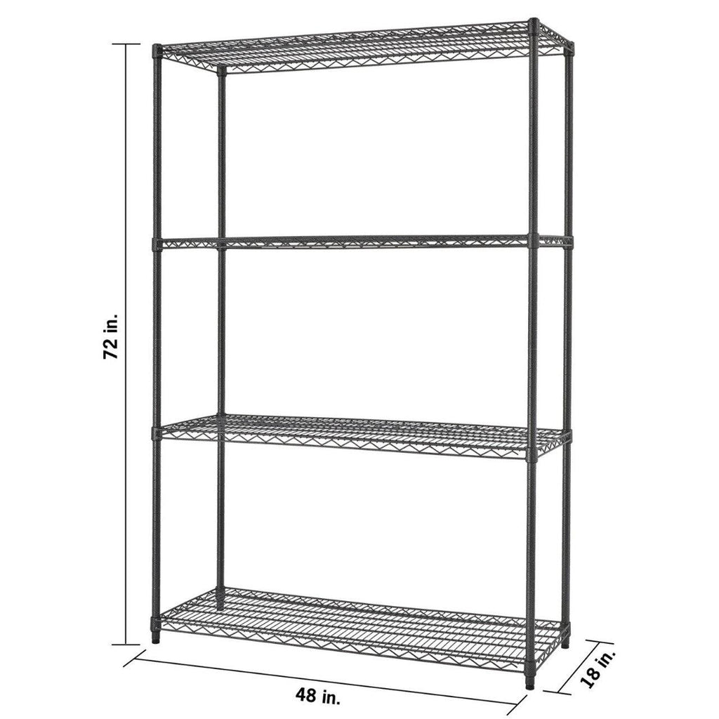 Professional 4-Tier Industrial Grade Wire Shelving 48"x18"x72" - Black Anthracite-Grease Monkey Garage