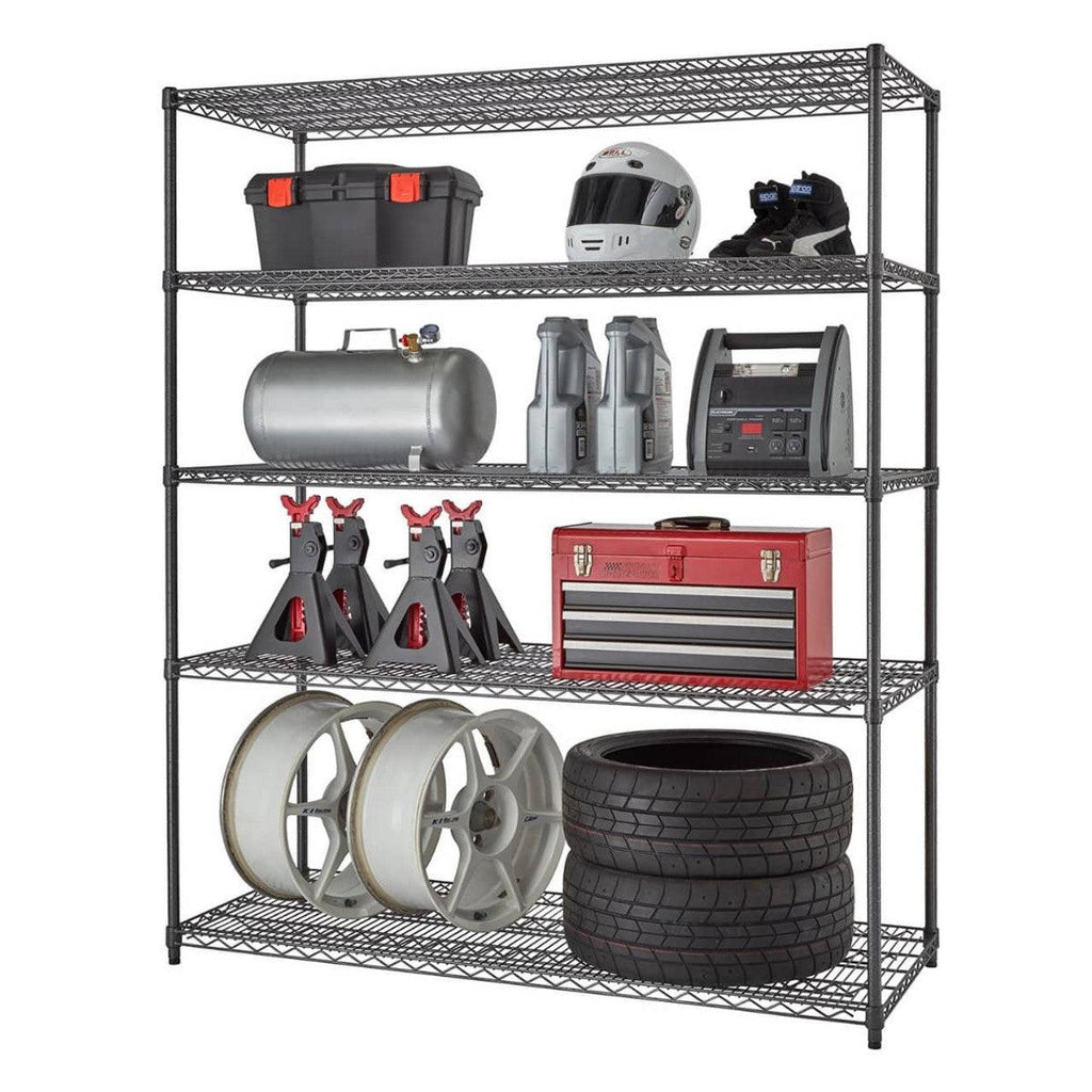 Professional 5-Tier Industrial Grade Wire Shelving 60"x24"x72" - Black Anthracite-Grease Monkey Garage