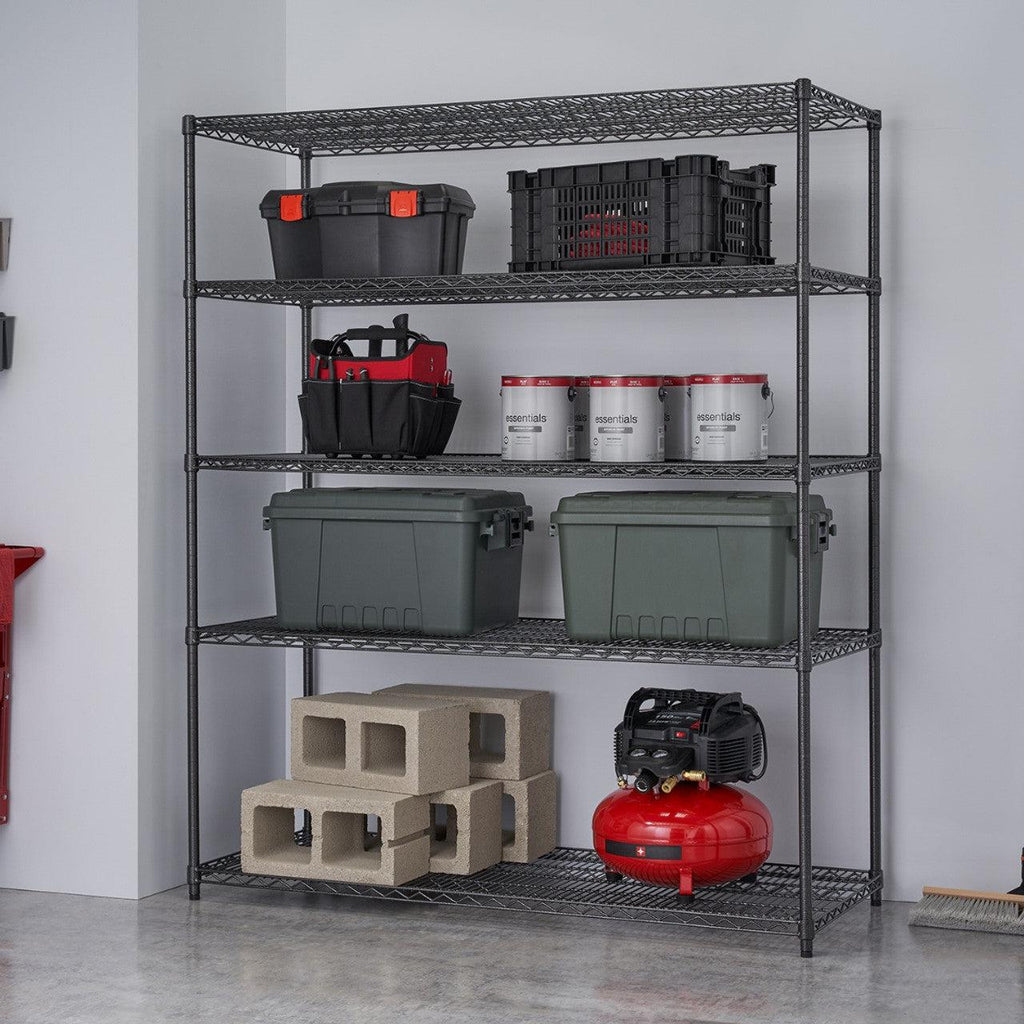 Professional 5-Tier Industrial Grade Wire Shelving 60"x24"x72" - Black Anthracite-Grease Monkey Garage