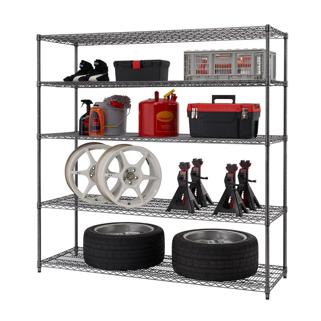 Professional 5-Tier Industrial Grade Wire Shelving 72"x24"x72" - Black Anthracite-Grease Monkey Garage