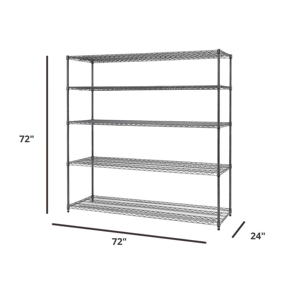 Professional 5-Tier Industrial Grade Wire Shelving 72"x24"x72" - Black Anthracite-Grease Monkey Garage