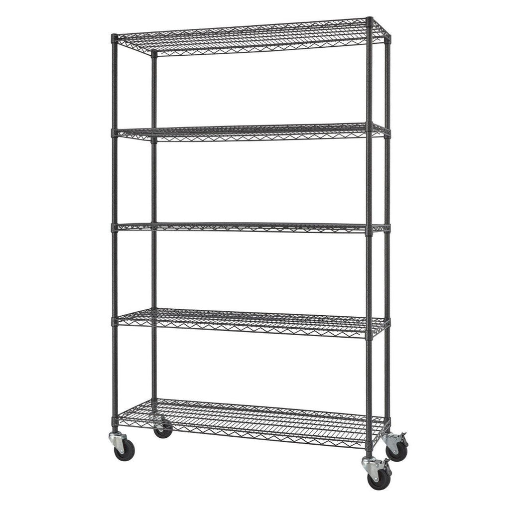 Professional 5-Tier Industrial Wire Shelving 48"x18"x72" with Wheels - Black Anthracite-Grease Monkey Garage