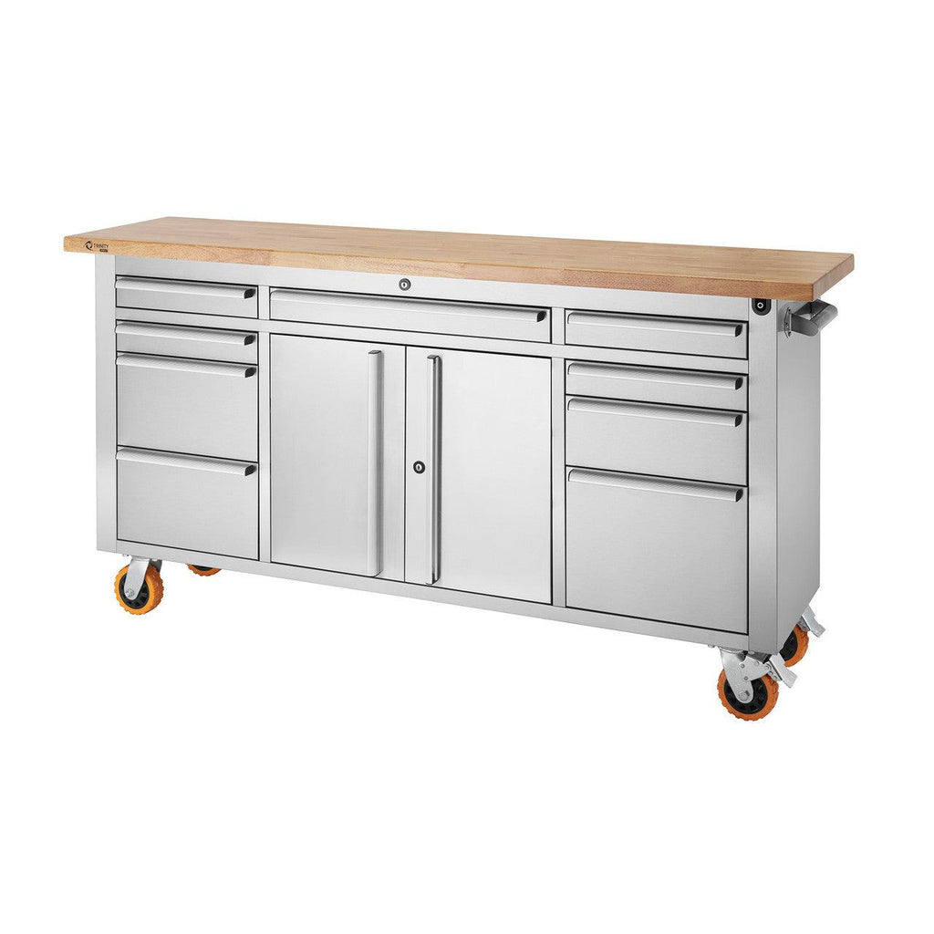 Professional Stainless Steel Rolling Workbench with Adjustable Top 72" x 19"-Grease Monkey Garage